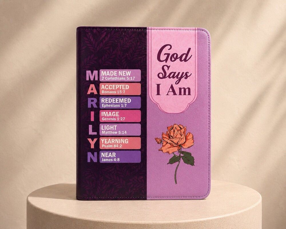 Christian Bible Cover Case XL Purple Pink God Says I Am Scripture Organizer NWOT